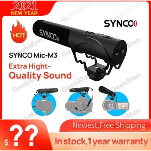 SYNCO Mic-M3 On Camera Shotgun Mic Super-Cardioid Condenser Video Microphone with 3.5mm TRRS TRS Cables for Smartphone, DSLR Cam