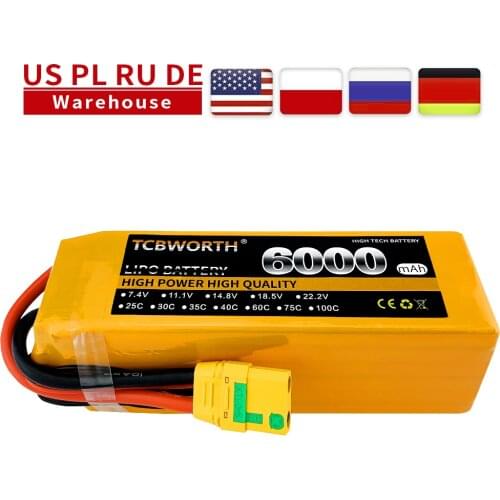 New Lithium Batteries 6S 22.2V 6000mAh 30C 60C RC Drone LiPo Battery For RC Airplane Helicopter Quadrotor Car Boat Aircraft