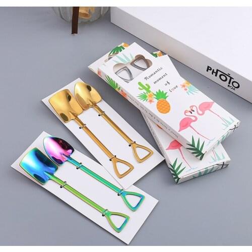 Creative Metal Ice Cream Coffee Spoon Shovel Shape Shell Tea Spoons Afternoon Tea Dessert Long Handle Spoon Birthday Gift
