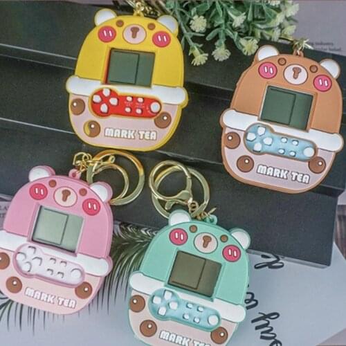 Mini Game Console Cartoon Bear Keychain Bag Decoration Pendant Car Key Ring Jewelry Student Gift Kids Toy