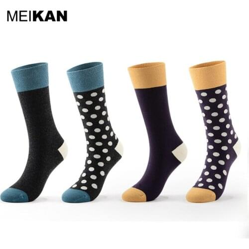 MKJC1811 MEIKAN High Quality Women Full Terry Cotton Socks Purple Blue Dot Breathable Warm Modern Retro Winter Socks 4Pairs/Lot