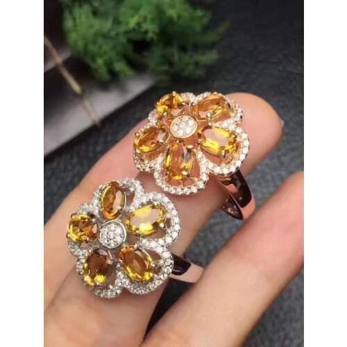 Natural And Real Citrine Gemstone Rings For Women Real 925 Sterling Silver Jewelry Ring Wedding Anniversary Party Ring