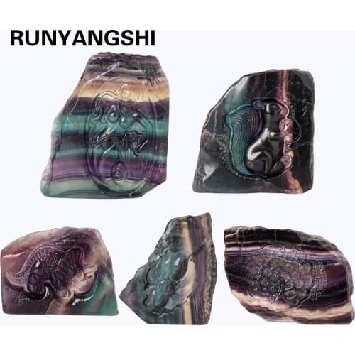 Natural Crystal Rainbow Stripe fluorite Hand carving of animals Crystal handicraft ornaments for Home Furnishing decoration