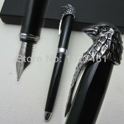 Fuliwen Fountain Pen Black and American Bald Eagle Head Clip M Nib Pen with Gift Box F1022