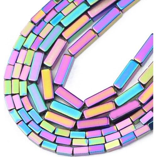 Rectangle Cuboid Multicoloured Hematite Natural Stone Square Spacer Loose Beads For Jewelry Making Diy Bracelet Necklace 4/6/9MM