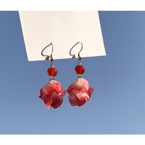 Romantic Flower Pendant Tassel Earrings Korean Sweet Girl Fashion Simple Earrings Acrylic Tide Earrings