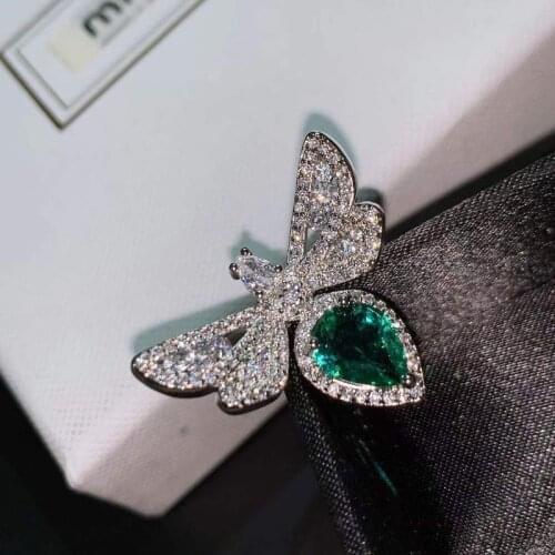Luxury Cute Honeybee Rings Inlay Water Drop Green Zircon Europe America Style Fashion Jewelry For Women Wedding High Grade Party