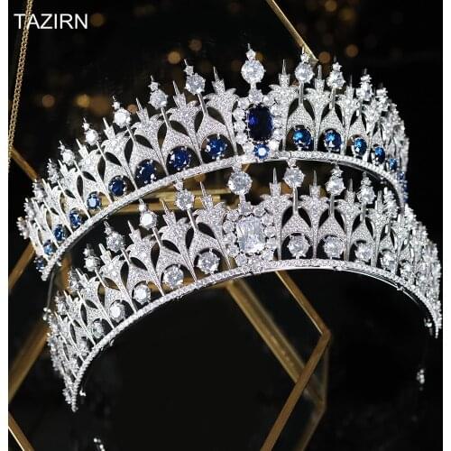 Luxury Cubic Zirconia Wedding Bridal Tiaras CZ European Royal Princess Crown Zircon Party Headpieces Engagement Hair Accessories