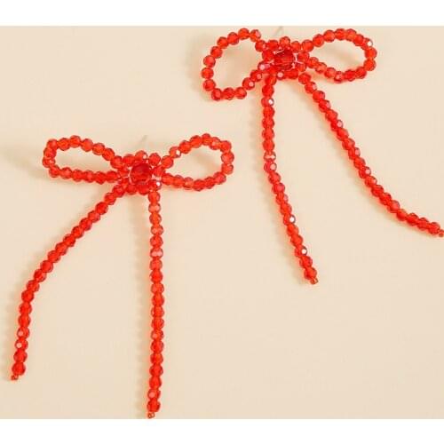 Fashion Handmade Crystal Beaded Dangle Earrings For Women Girls 2020 Cute Bowknot Drop Earring Ladies Party Statement Jewelry