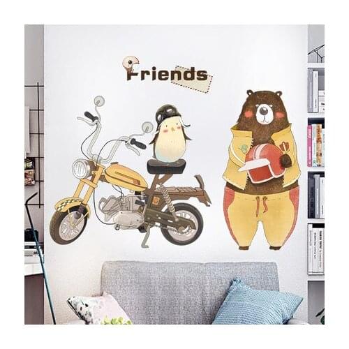 Nordic Poster Animal Wall Sticker Creative Cartoon Lovely Bear Living Room Decor Corridor Porch Self-adhesive Wallpaper Stickers