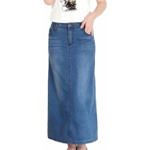 2019 New Fashion Large size High waist Elasticity Denim Skirt Women Summer X-long Jeans skirts Female Casual A-line Skirts G454
