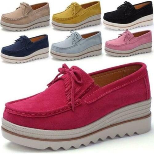 Women Ladies Platform Hidden Wedge Heels Loafer Sneakers Slip On Moccasin Shoe B