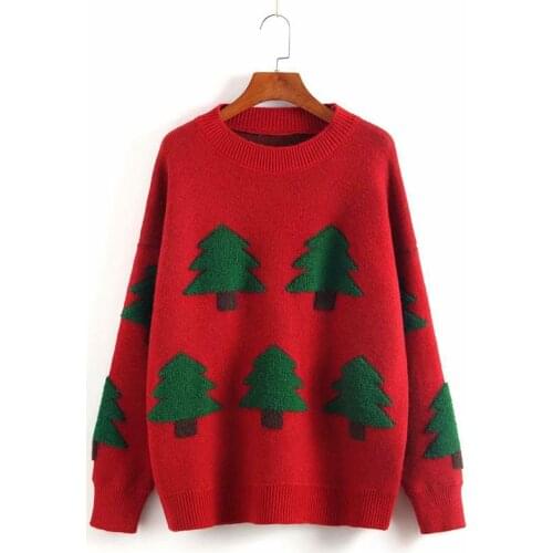 Autumn Winter Women Christmas Sweater Long Sleeve Thick Casual Red Black Pullovers Jumper Loose Oversized Streetwear