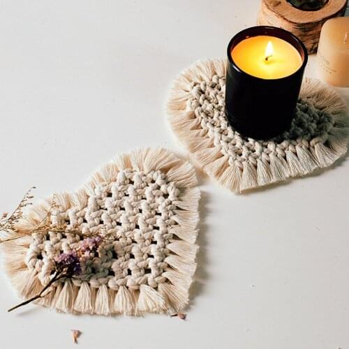1Pc Heart Shape Tassels Cotton Heat Insulation Placemat Pad Coaster Dining Table Mat Kitchen Table Decoration