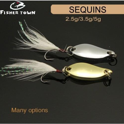 1PCS Metal 2.5/3.5/5g Gold Sliver Sequins with Feather Fishing Lures Spoon Lure Hard Baits Bass Pike Fishing Tackle