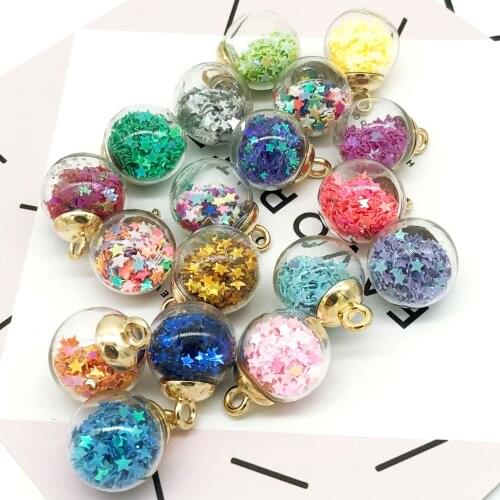 16mm Colorful Transparent Glass Ball Star Charms Pendant Finding for Hair Jewelry Accessories Earring Charms