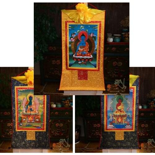 3PCS--Wholesale Buddhist supplies -60 CM Thang-ga Thangka -efficacious Protection Amitabha Phra Sompo the Medicine Buddha art