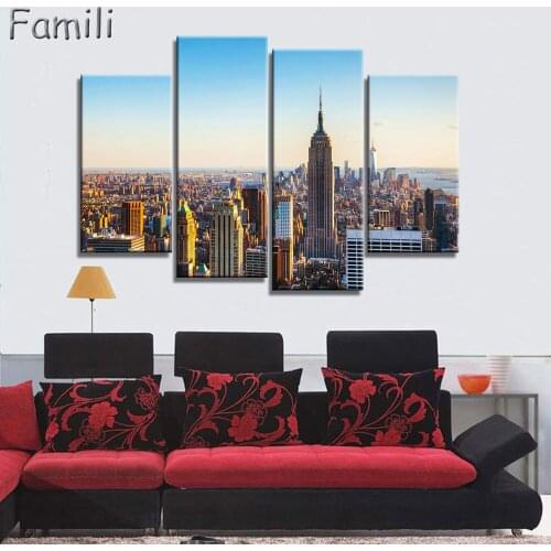 4 Pieces/set New York City Painting Beautiful Modern Bridge Picture Wall Art Decor Printed On Canvas Painting Frameless