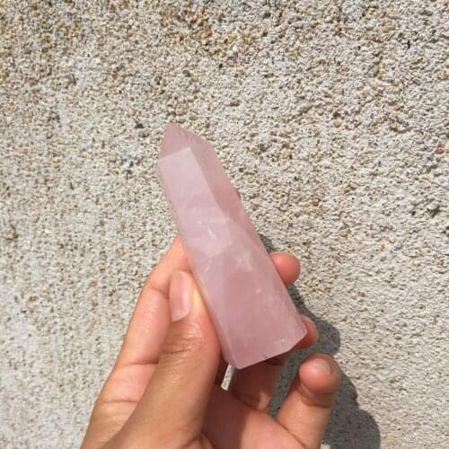 6 facets Natural rose quartz crystal gemstone wand meditation healing chakra pink quartz crystal gemstone point wedding gift