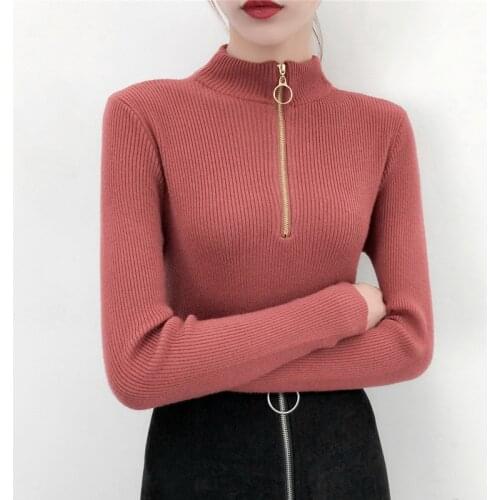 AECU Turtleneck Women Sweater And Pullovers Pull Femme Hiver Autumn Zipper Knitted Sweater Female Women High Elastic Solid Top