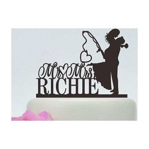Acrylic wedding Cake Toppers MR-MRS fishing funny couples custom bride groom name and date bridal shower party decorations