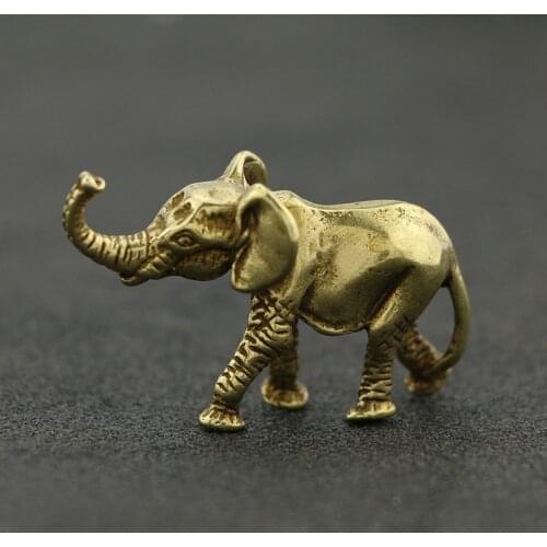 Antique Pure Copper Mini Elephant Figurines for Home Decoration Office Tea Pet Desktop Animal Ornaments Bronze Carving Handles