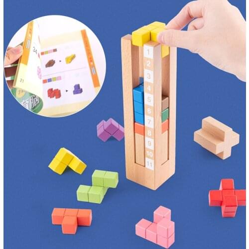 Kid Wooden Tetris Stacking Toys Building Blocks Jenga Montessori Educational Wooden Toys Logic Training Game Preschool Brain Toy