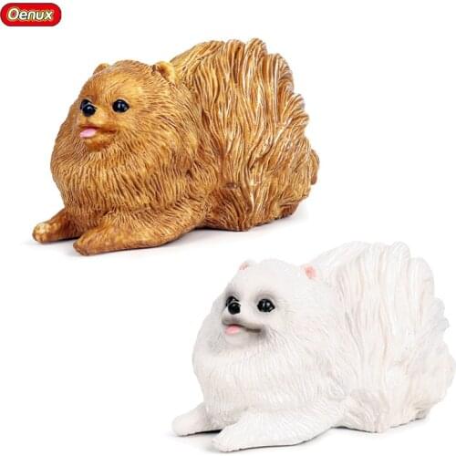 Oenux Genuine Kawaii Pet Dogs Model Cute Pomeranian Dog Animal Action Figure Solid PVC Dog Home Decoration Figurines Kids Toy