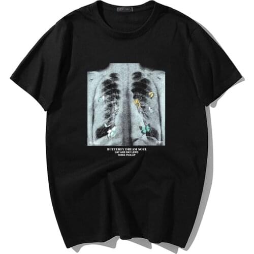 Mens Hip Hop T Shirt Butterfly Print Vintage T-Shirt Streetwear Harajuku High Street Tshirt Oversized Gothic Summer Tee Tops