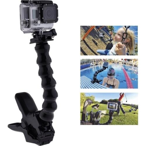 Jaws Flex Clamp Arm Mount and Adjustable Goose Neck for GoPro Camera Hero 4/3+/3/2/1 Black