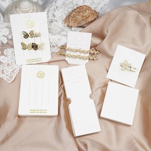 50Pcs Jewelry Display Card with Hang Tag Card White Blank Brooch Hair Clip Paper Cards Hair Accessories Holder Packaging Card