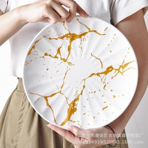 Nordic ins online celebrity ceramic plate dishes home creative white marble Western food plate steak plate