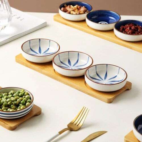 MUZITY Ceramic Sauce Plates with Bamboo Tray Porcelain Serving Snack Plate