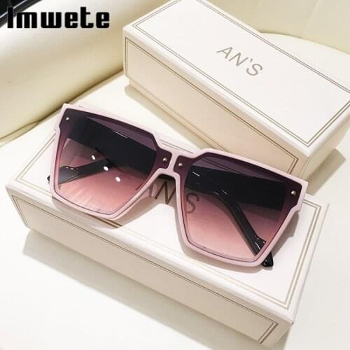 Imwete Classic Oversized Sunglasses Women Men Vintage Square Sunglass Ladies Luxury Sun Glasses Gradient Pink Goggle UV400