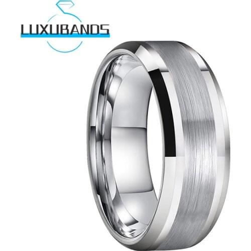 Tungsten Carbide Rings 8MM For Men Wemen Beveled Edges Center Brushed Engagement Bands Polished Finished Comfort Fit