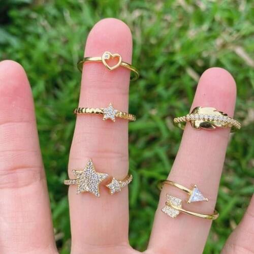10PCS, Boho Gold Heart Rings For Woman Punk Crystal Zirconia Knuckle Finger Rings New Star Anillos Mujer 2021 NEW Jewelry
