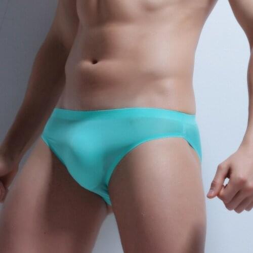 Mens Sexy Bikini Briefs Swim Bottoms Male Breathable Ice Silk Panties Transparent Sunbath Beachwear Underpants Plus Size