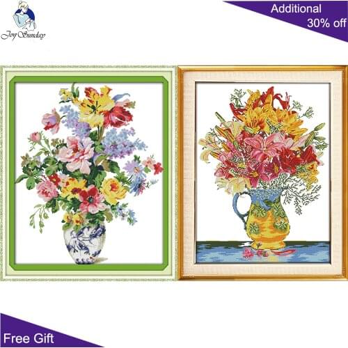Joy Sunday Blossom Flowers H397(2) H668(2) Counted and Stamped Home Decor Beautiful Flower Vase Embroidery Cross Stitch kits