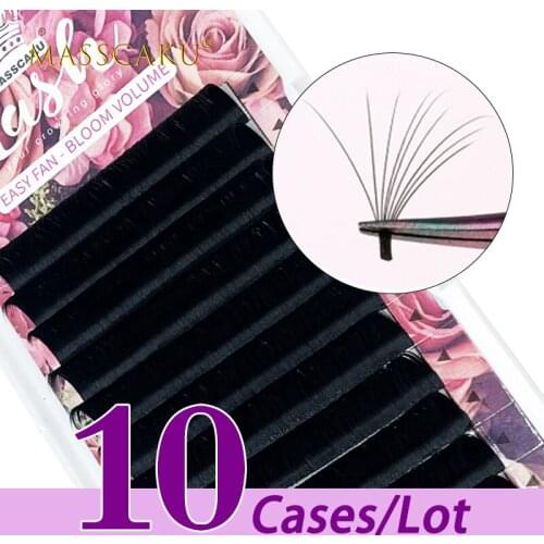 MASSCAKU 10case/lot fast fanning eyelash extension soft easy fan lashes volume lash extension premium false lashes makeup cilia