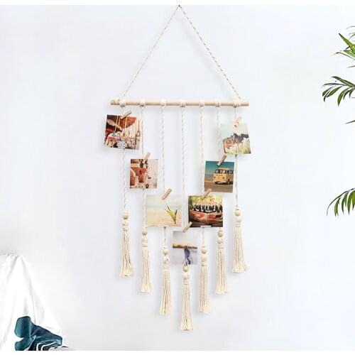 Macrame Wall Hanging Nordic Wall Tapestry Hand-woven 100% Cotton Rope Tapestry Decorative Solid Tassel Clip Photo Boho Decor