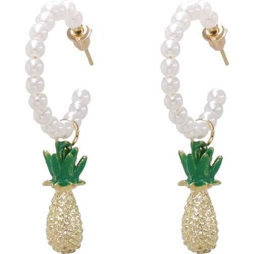 2020 New Brand ZA Earrings Jewelry Women Fashion Red Fruit Pineapple Pendant Dangle Earrings Female Faux Pearl C Shape Earring