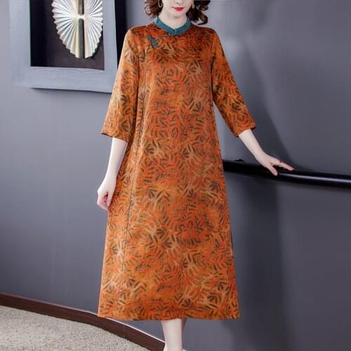 2021 Autumn New Vintage Print Mulberry Silk Midi Dress Spring 4XL Plus Size Casual Dresses Women Elegant Bodycon Party Vestidos