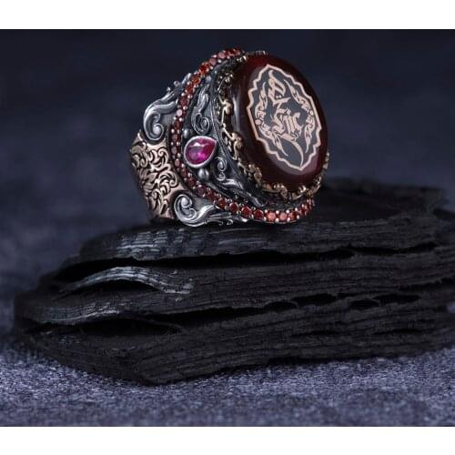 Fiery Amber 925 Sterling Silver Engrave Special Craftmanship Traditional Handmade Turkish Signet Ring Jewelry Gift for Women Men