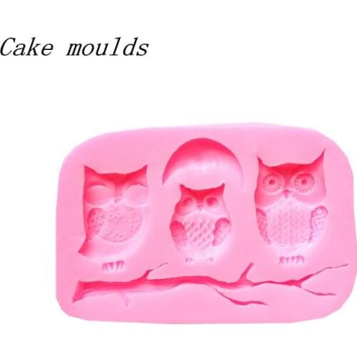 Wholesale Silicone mold K332 Mini owl branch moon shape Decoration clay mold Fondant cake mold