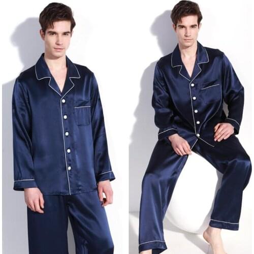 Good Quality 100% Pure Silk Mens Pajama Set Sleepwear Nightgown L XL 2XL YM009