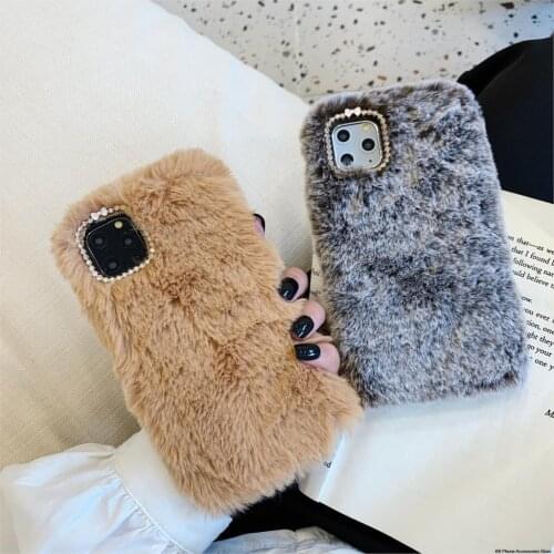 Rabbit Fluffy Hair Plush Case For iPhone 12 Mini 11 Pro Max SE 2020 6 6s 7 8 Plus X 10 XR XS Max 5 5s Warm Furry Back Phone Case