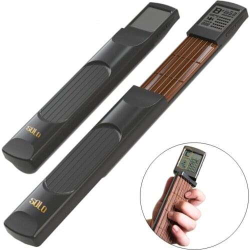 Portable Pocket Guitar 6 Strings Trainer with Chord Chart Screen Finger Exerciser Beginner Practice Tool