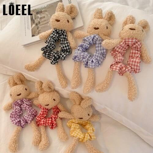 New Children Plush Rabbit Bear Elastic Hair Bands Kids Cartoon Animals Headdress Women Girls Ponytail Holder Hair Ties Female
