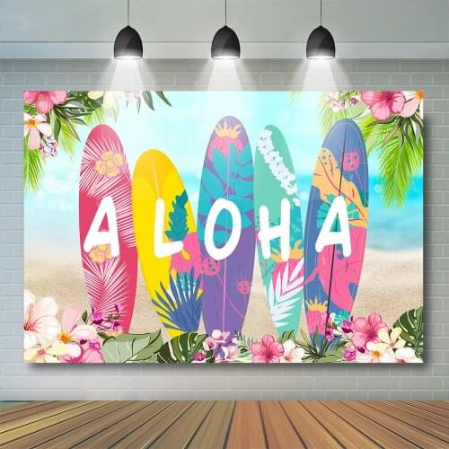 Aloha Party Photography Backdrop Summer Sandy Beach Coconut Tree Decor Background Waves Floral Kids Child Portrait Photostudio