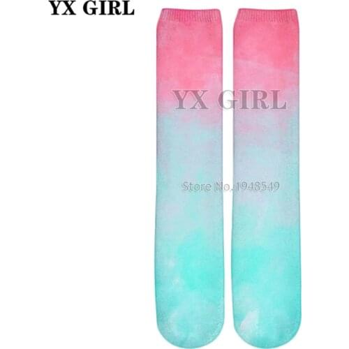 YX GIRL Drop shipping 2018 summer New Fashion Mens Womens Straight socks Bright colors 3d Print casual Socks